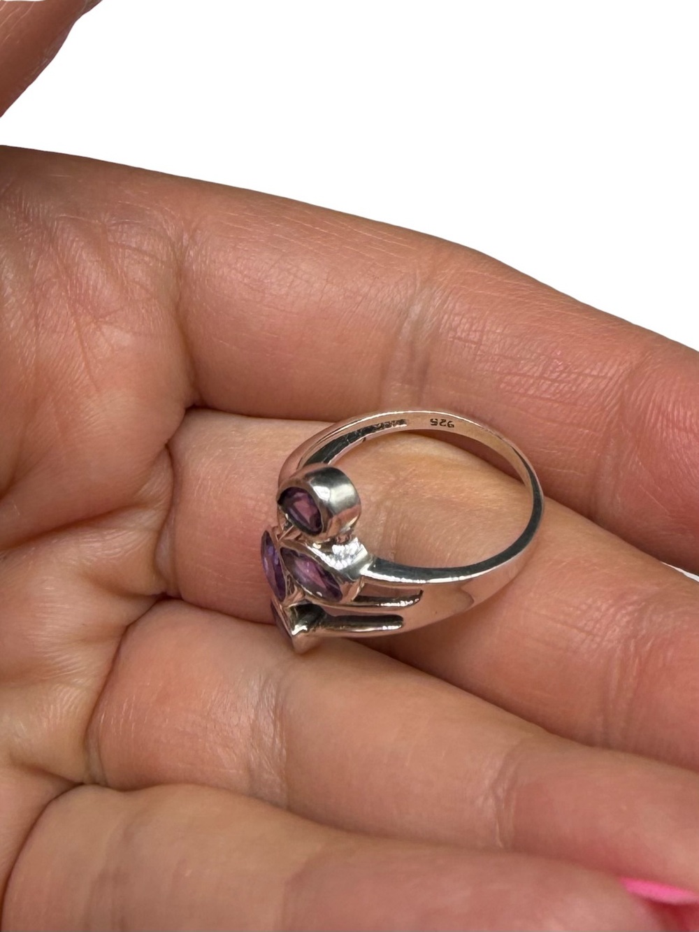 Amethyst Ring Solid 925 Sterling Silver Size 10 Multi Stone Statement - Picture 6 of 7